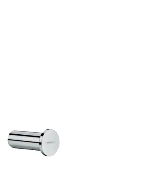 Hansgrohe Handtuchhaken aus verchromtem Metall, zylindrisch geformt, mit flacher Rückplatte zur Wandbefestigung. Minimalistisches Design, geeignet für Badezimmer.